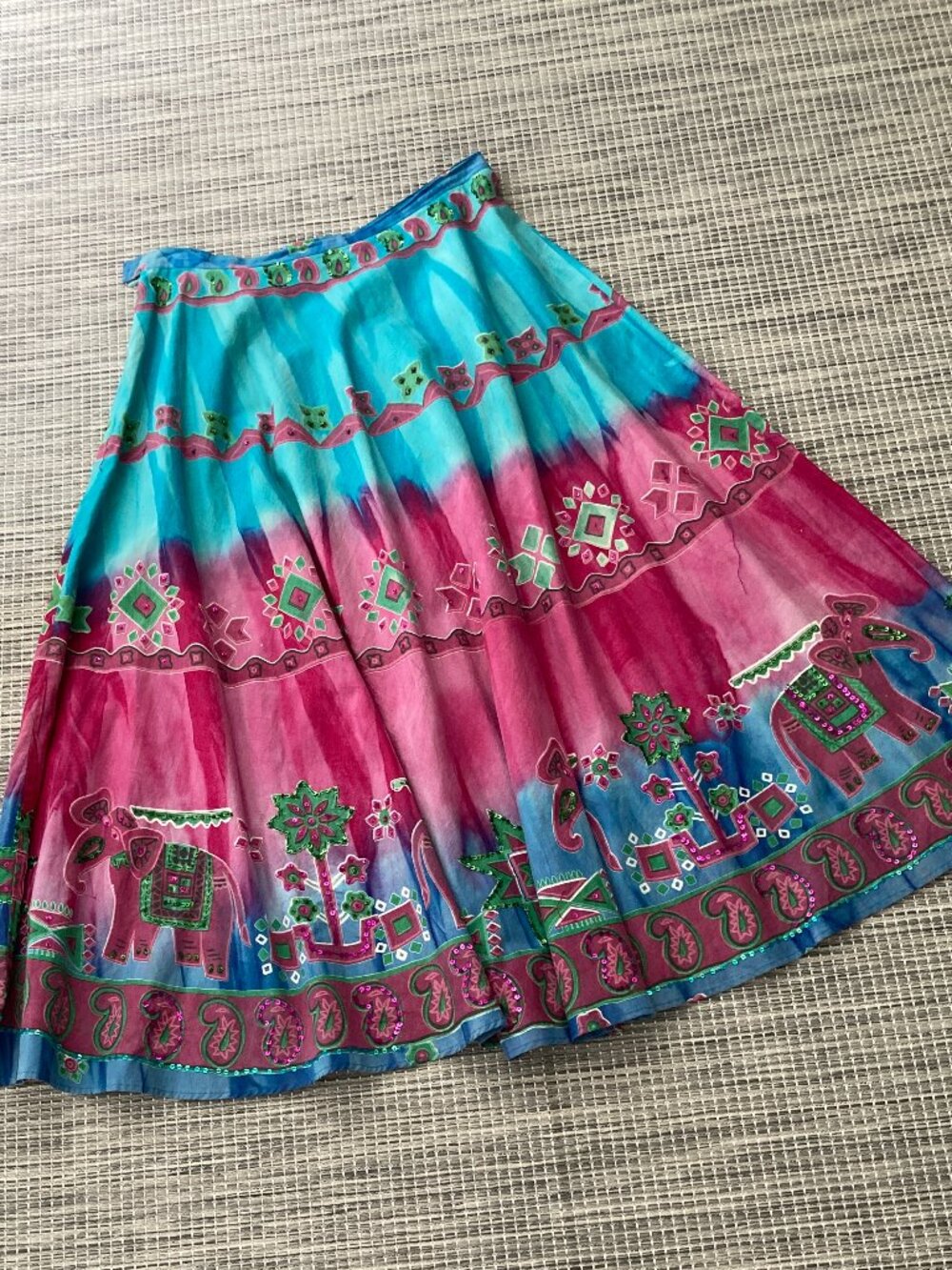 Jasmine KC Made in India Boho Colorful Sequin Full Midi Skirt  Small